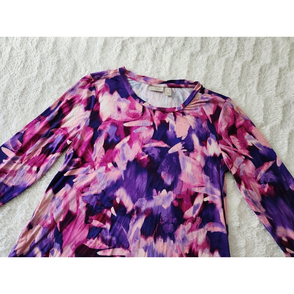 LOGO Lori Goldstein Top XS Rayon Spandex Long Sleeve A-Line Tunic‎ Purple Pink